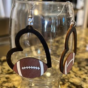 Lightweight heart football wood dangle earrings